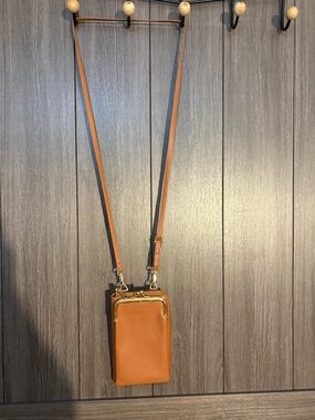 Tiny big bag Compact Tan Crossbody Phone Bag with Adjustable Strap